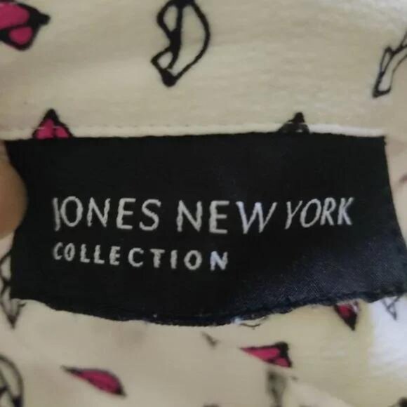 Jones New York White Lip Print Button Down Long Sleeve Blouse Women’s L - Picture 3 of 9